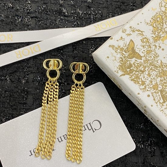 Christian Dior CD Rhinestone Inlaid Earrings Elegant Versatile Textured