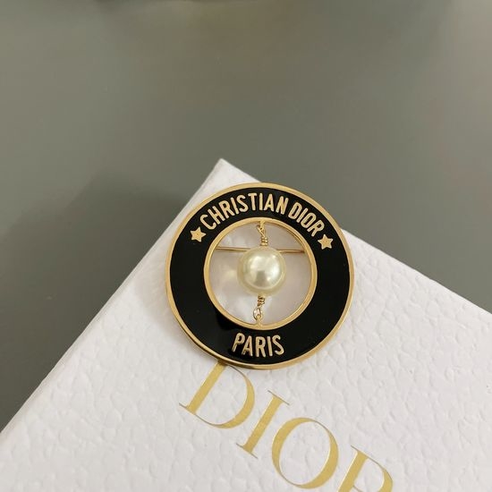 Christian Dior CD Classic Black Circle Brooch with Pearl