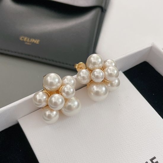 CELINE Vintage Beaded Flower Stud Earrings