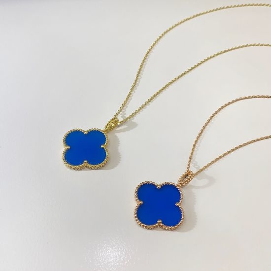 Van Cleef & Arpels VCA Blue Ceramic Clover Pendant Necklace