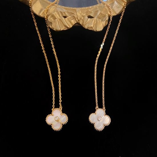 Van Cleef & Arpels VCA Diamond Clover Mother of Pearl Necklace