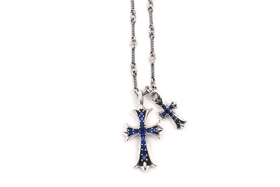 Chrome Hearts Blue Stone Cross Pendant Necklace