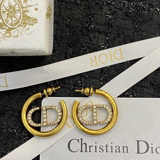 Christian Dior CD Retro Metal Rhinestone Stud Earrings