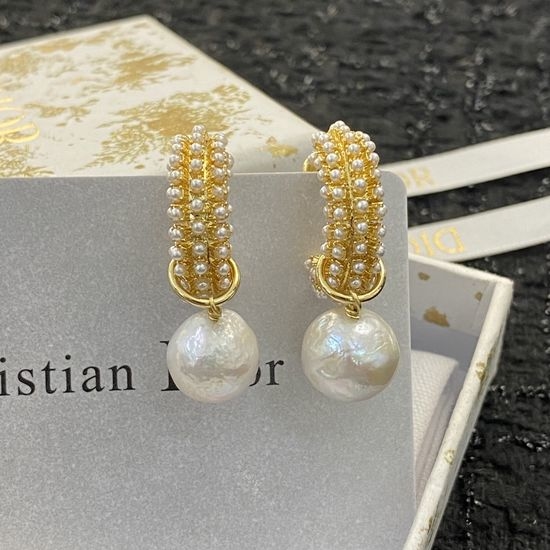 Christian Dior CD Pearl Hoop Pendant Earrings