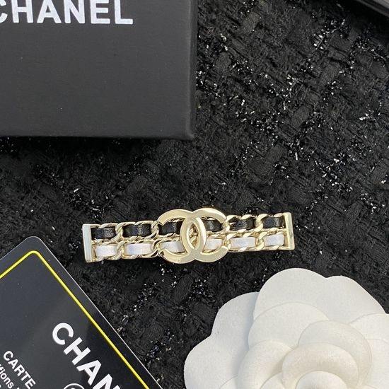 Chanel Leather Chain Hair Clip Classic Retro Style