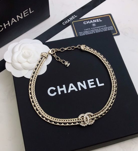 Chanel Leather Chain Choker Adjustable Necklace
