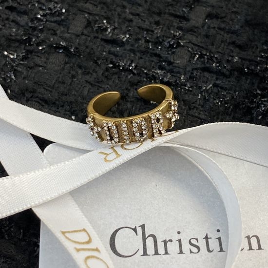 Christian Dior CD Diamond Inlaid Star Vintage Brass Ring