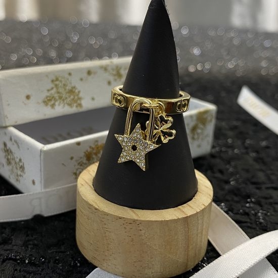Christian Dior CD Star Lock Pattern Cool Style Ring