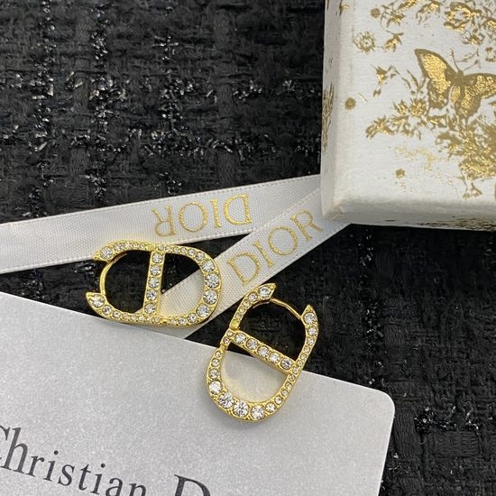 Christian Dior CD Rhinestone Letter Stud Earrings