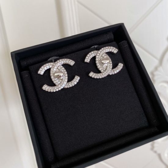Chanel Crystal Inlaid Classic Buckle Earrings
