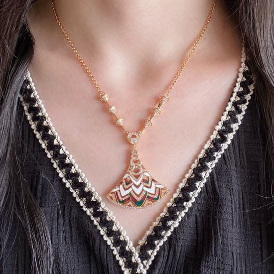 Bvlgari Camouflage Fan Shape Pendant Necklace with Crystals