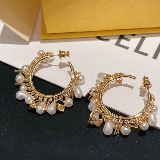 Fendi Pendant Pearl Decorative Ring Earrings