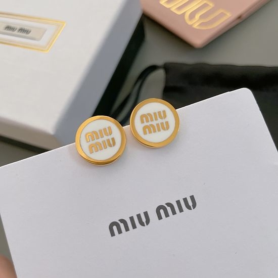 Miu Miu Enamel Logo Round Stud Earrings