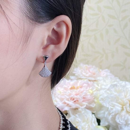 Bvlgari Full Paved Diamond Fan Shape Earrings