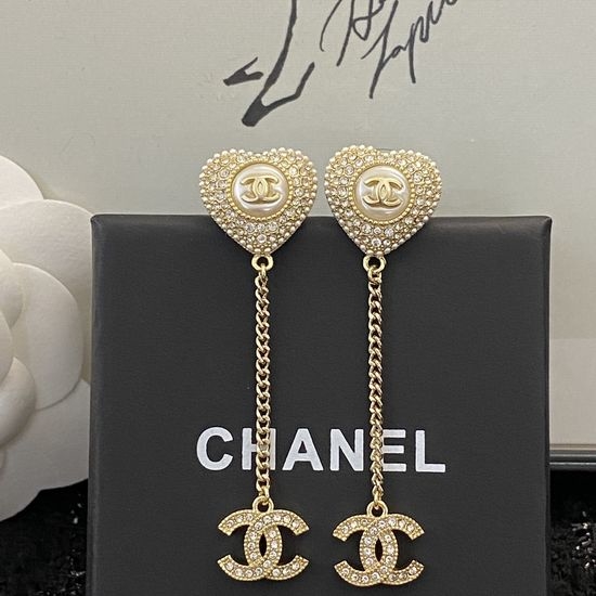 Chanel Pearl Heart Pendant Drop Earrings