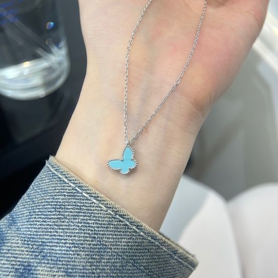 Van Cleef & Arpels VCA Dainty Turquoise Butterfly Pendant Necklace
