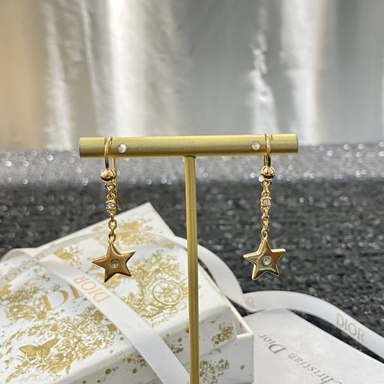 Christian Dior CD 18K Gold Star Dangle Earrings