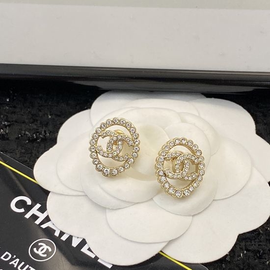 Chanel Hollow Oval Rhinestone Stud Earrings