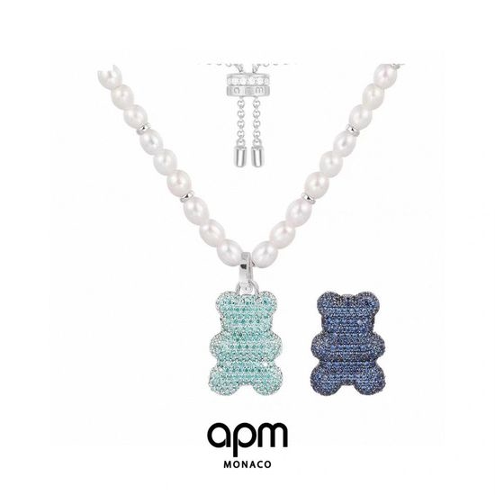 Apm monaco Bear Pearl Two-sided Inlaid Zircon Necklace