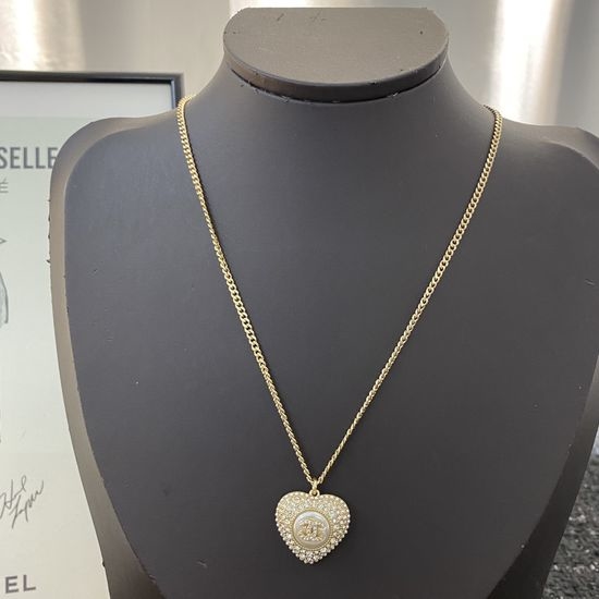 Chanel Black White Diamond Heart Pearl Necklace