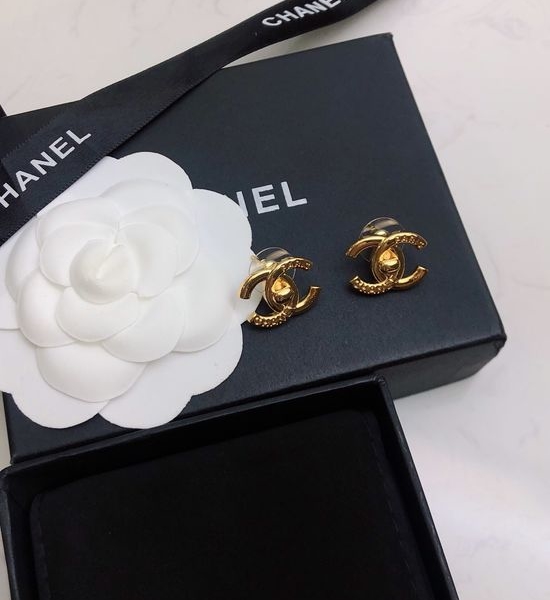 Chanel Classic Logo Sterling Silver Post Stud Earrings