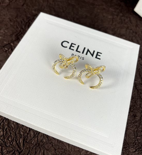 Celine Bow Heart Stud Earrings Delicate Sweet Classic Jewelry