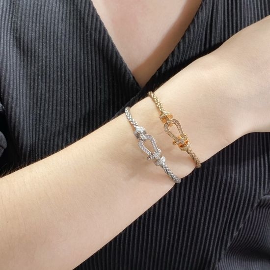 Fred Diamond Horseshoe Clasp Steel Rope Bracelet