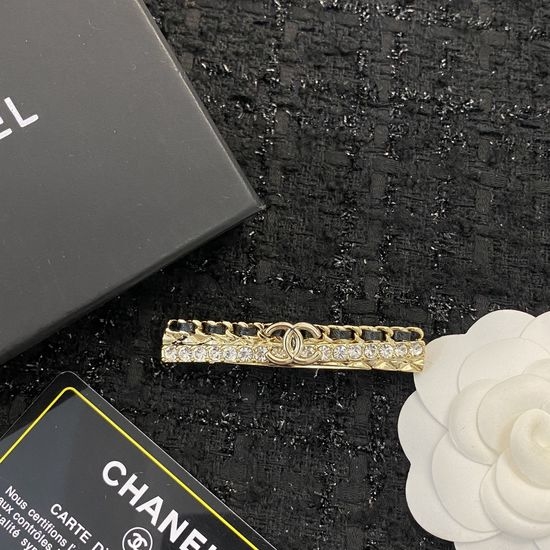 Chanel Leather Chain Rhinestone Hair Clip