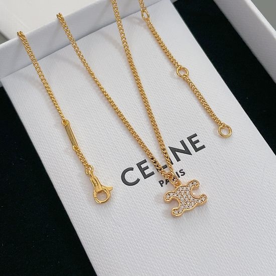 Celine Full Diamond Logo Pendant Necklace