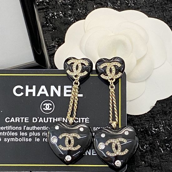 Chanel Double Heart Earrings Rhinestone Inlay