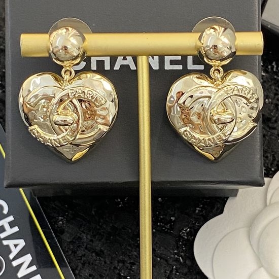 Chanel Heart Relief Earrings Layered Design