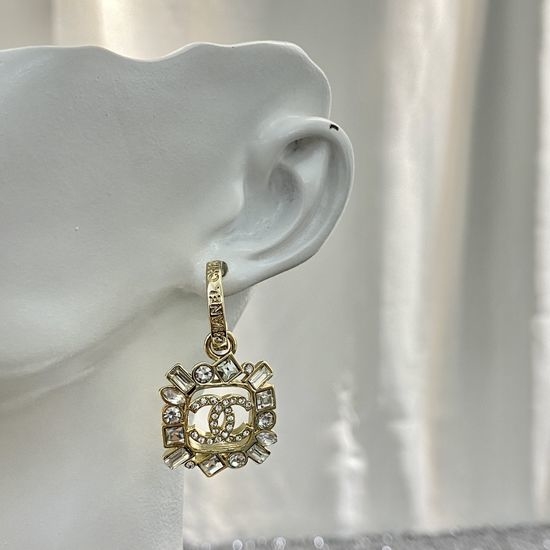Chanel Vintage Geometric Hoop Earrings Brass