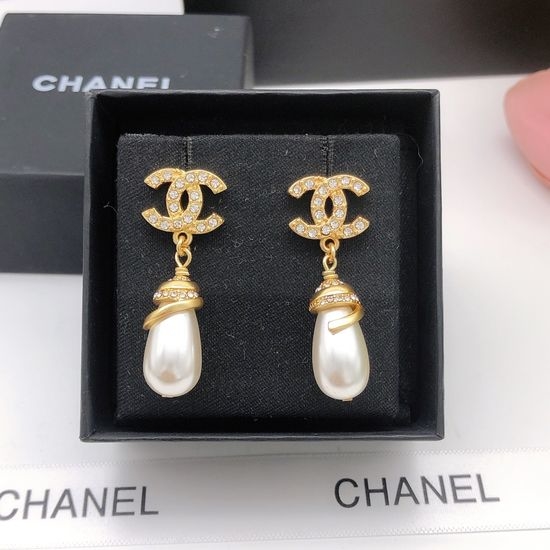 Chanel Teardrop Pearl Pendant Stud Earrings