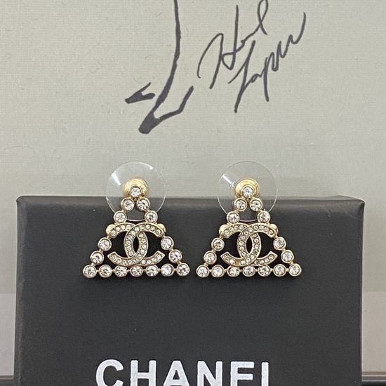 Chanel Triangle Rhinestone Stud Earrings