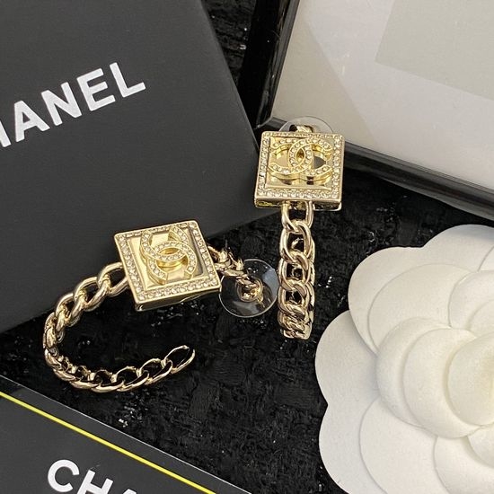 Chanel Diamond Logo Gold Hoop Earrings