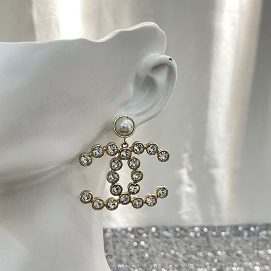 Chanel Crystal Double C Drop Earrings