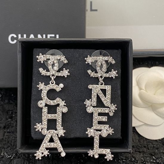Chanel Rhinestone Letter Earrings Elegant Feminine Style