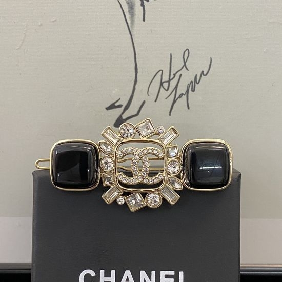 Chanel Black Enamel Rhinestone Hair Clip