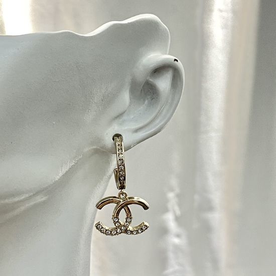 Chanel Half Rhinestone Earrings Asymmetric Stylish Design