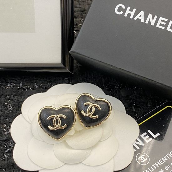 Chanel Gold Black Sheepskin Heart Earrings Vintage Texture
