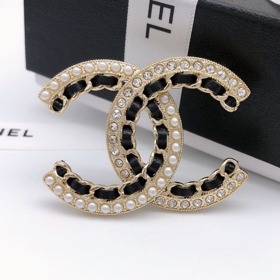 Chanel Beaded Rhinestone Leather Brooch