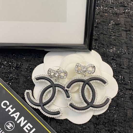 Chanel Bow Leather Pendant Earrings