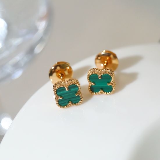 Van Cleef & Arpels VCA Four-Leaf Clover Mini Malachite Stud Earrings
