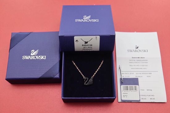 Swarovski Rose Gold Black Swan Pendant Necklace