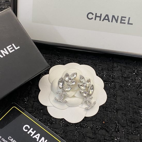 Chanel Rhinestone Wheat Shape Earrings