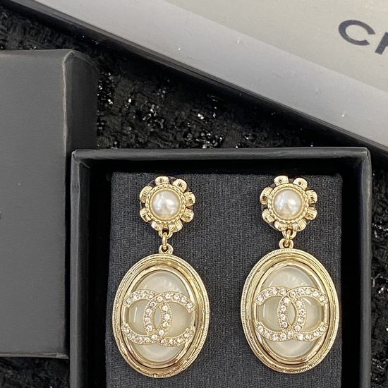 Chanel Vintage Oval Gem Stud Earrings