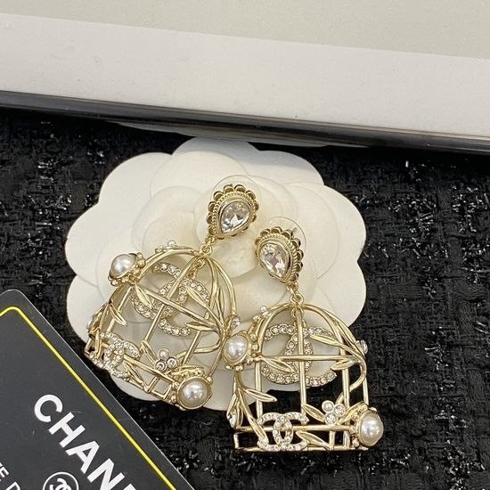 Chanel Rhinestone Pearl Birdcage Earrings