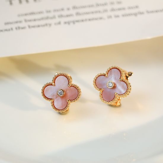 Van Cleef & Arpels VCA Pink Mother of Pearl Clover Earrings