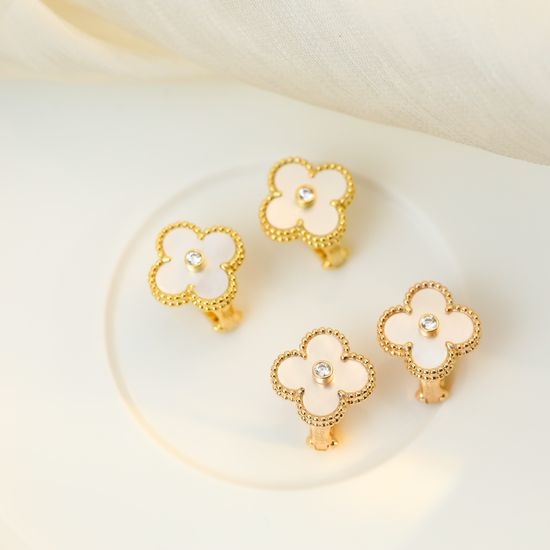 Van Cleef & Arpels VCA Clover Mother of Pearl Diamond Earrings