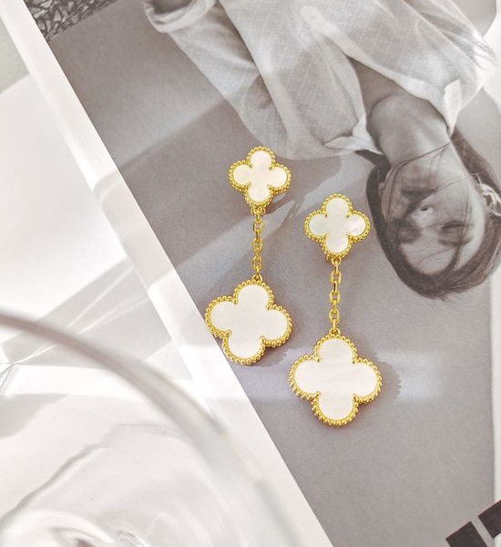 Van Cleef & Arpels VCA Dual Clover Mother of Pearl Earrings